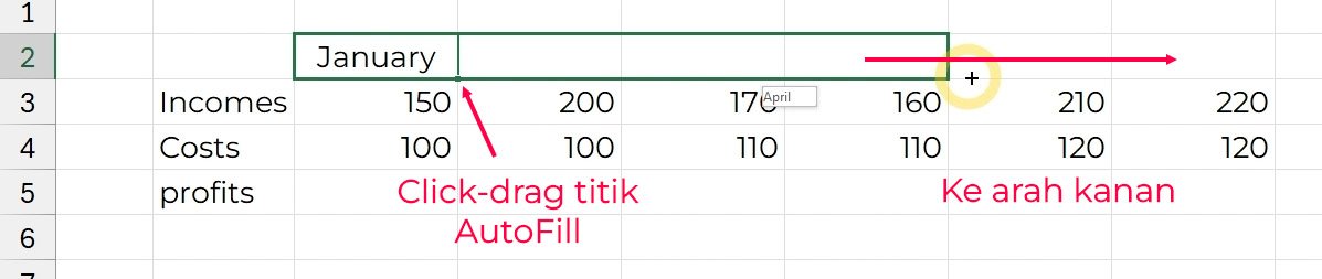 Click-drag titik AutoFill di Excel | Excel untuk pemula | belajarkomputer.org