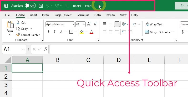 Lokasi Quick Access Toolbar di Microsoft Excel | Excel untuk pemula | belajarkomputer.org