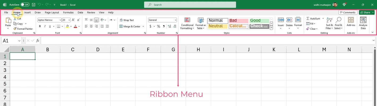 Lokasi Ribbon Menu di Microsoft Excel | Excel untuk pemula | belajarkomputer.org
