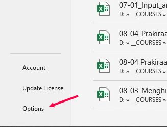 Membuka menu File lalu membuka jendela Options di Excel | Excel untuk pemula | belajarkomputer.org