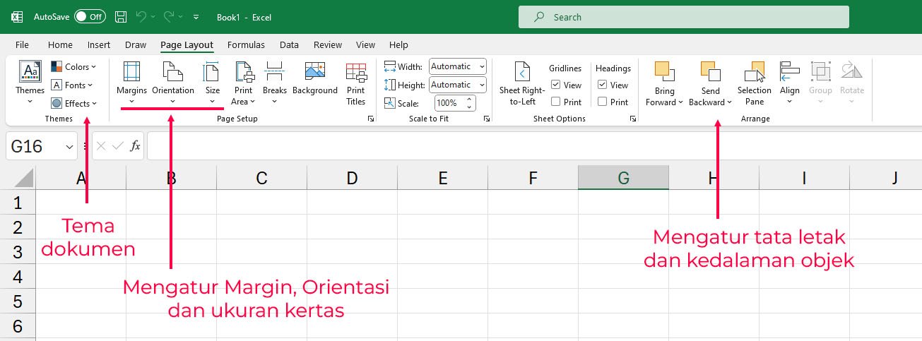 Ribbon Menu Page Layout di Excel | Excel untuk pemula | belajarkomputer.org