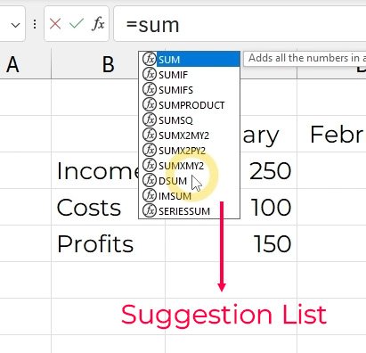 Suggestion List muncul saat mengetikkan nama fungsi | Excel untuk pemula | belajarkomputer.org