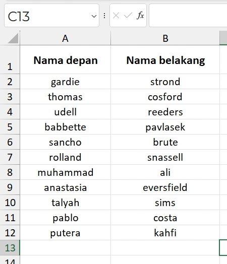 Menggabungkan kolom atau data dari beberapa kolom berbeda di Excel | belajarkomputer.org
